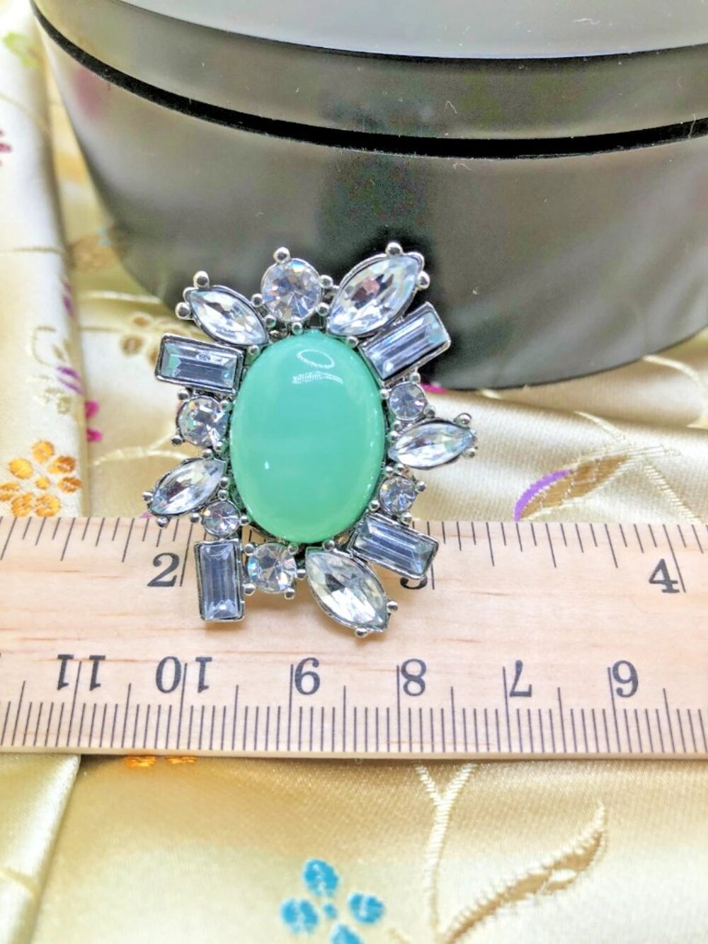 Arnold Scaasi Starburst Cocktail Ring Green Cabochon size 8.5 Vintage, oversize - Picture 11 of 13